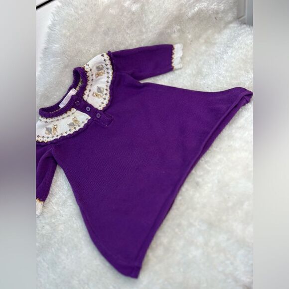 JANIE AND JACK 0-3m PURPLE PUPPY DOG SWEATER STYLE DRESS WINTER WHIMSEY cotton - Picture 10 of 16